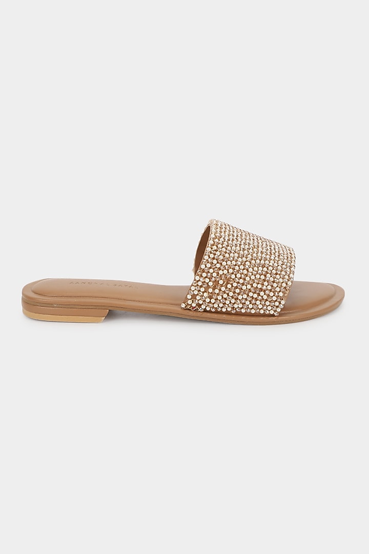 Beige Micro Pearl Sliders by Aanchal Sayal at Pernia's Pop Up Shop