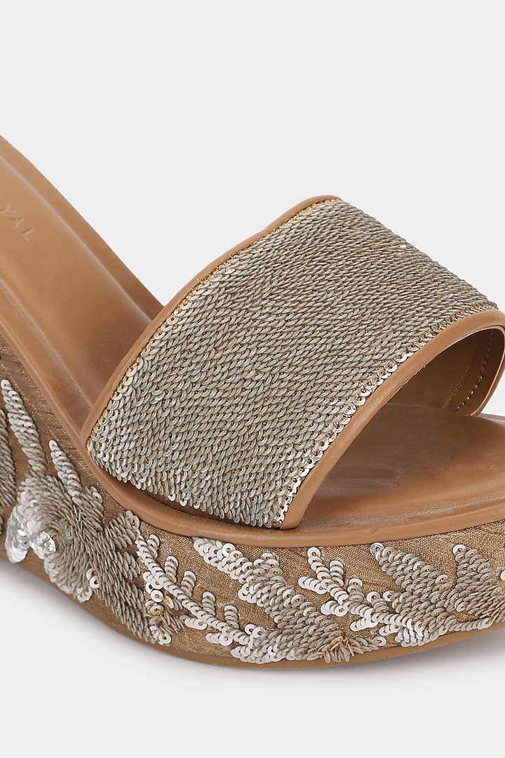 Silver Sequins Wedges by Aanchal Sayal at Pernia's Pop Up Shop
