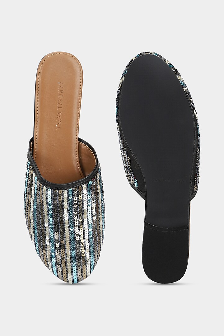 Multi-Colored Mules With Sequins by Aanchal Sayal at Pernia's Pop Up Shop