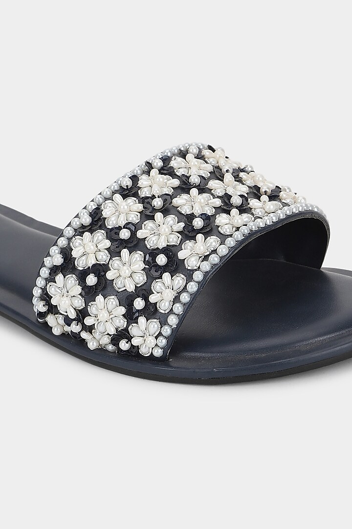Deep Blue Sliders With Micro Pearls by Aanchal Sayal at Pernia's Pop Up Shop