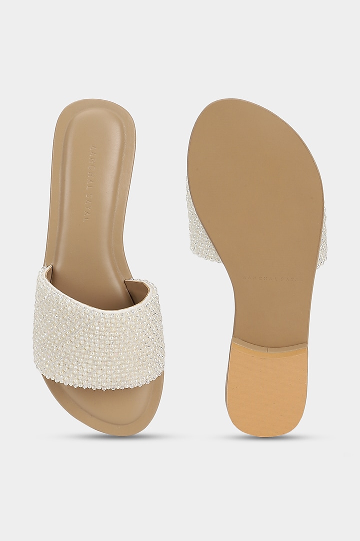Ivory Sliders With Micro Pearls by Aanchal Sayal at Pernia's Pop Up Shop