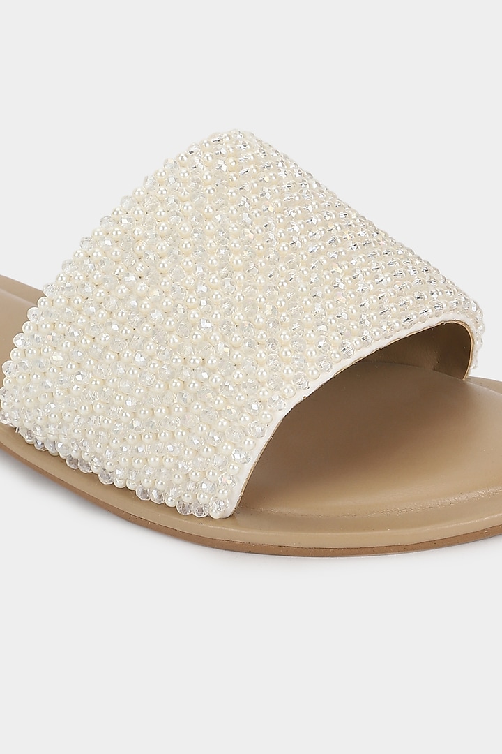 Ivory Sliders With Micro Pearls by Aanchal Sayal at Pernia's Pop Up Shop