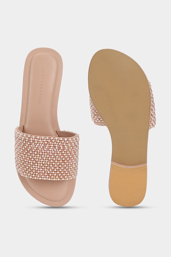 Pink Sliders With Micro Pearls by Aanchal Sayal at Pernia's Pop Up Shop