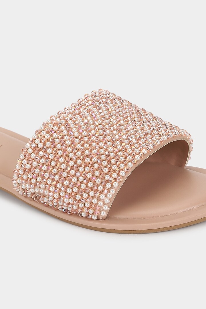Pink Sliders With Micro Pearls by Aanchal Sayal at Pernia's Pop Up Shop