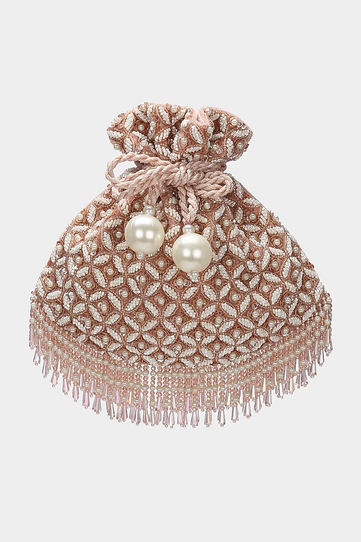 Golden Pink Embroidered Potli by Aanchal Sayal at Pernia's Pop Up Shop