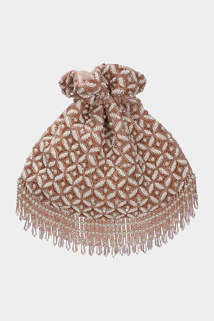 Golden Pink Embroidered Potli by Aanchal Sayal at Pernia's Pop Up Shop