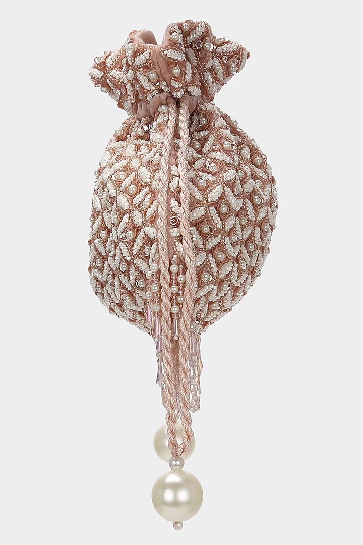 Golden Pink Embroidered Potli by Aanchal Sayal at Pernia's Pop Up Shop