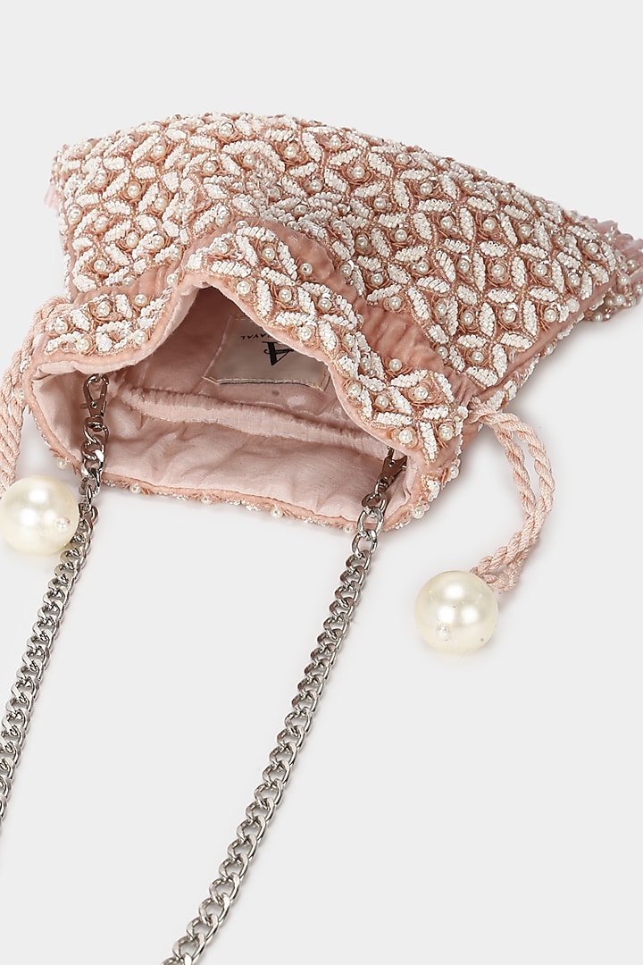Golden Pink Embroidered Potli by Aanchal Sayal at Pernia's Pop Up Shop
