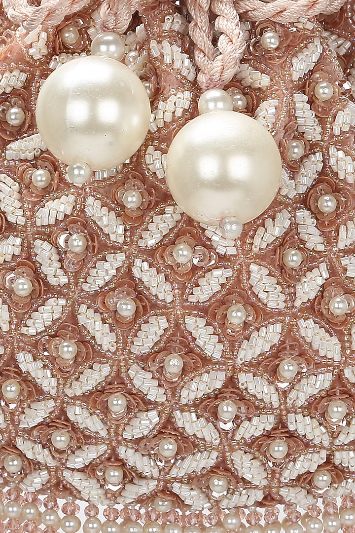 Golden Pink Embroidered Potli by Aanchal Sayal at Pernia's Pop Up Shop