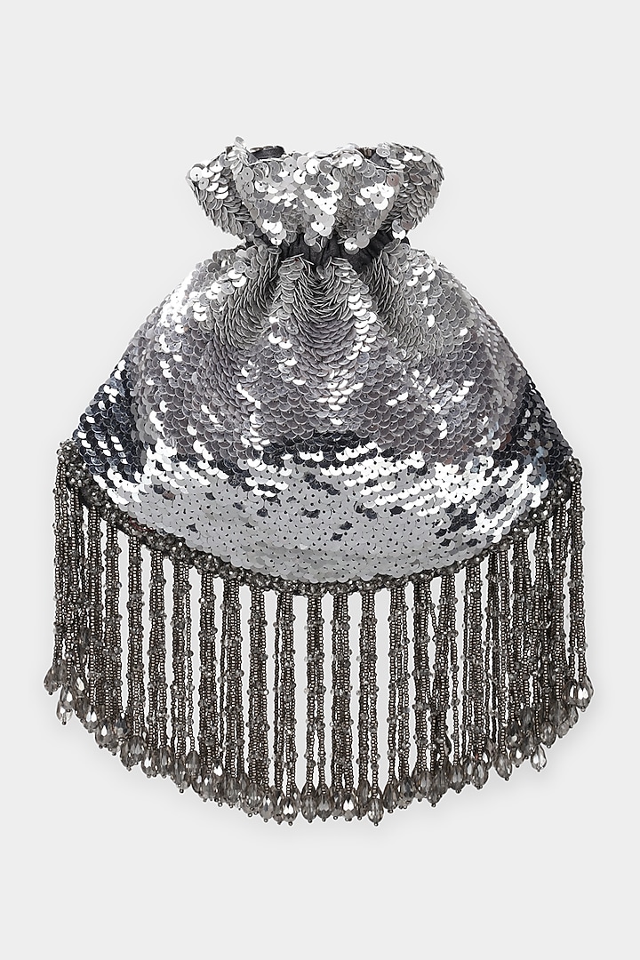 Silver Velvet Embroidered Potli by Aanchal Sayal at Pernia's Pop Up Shop