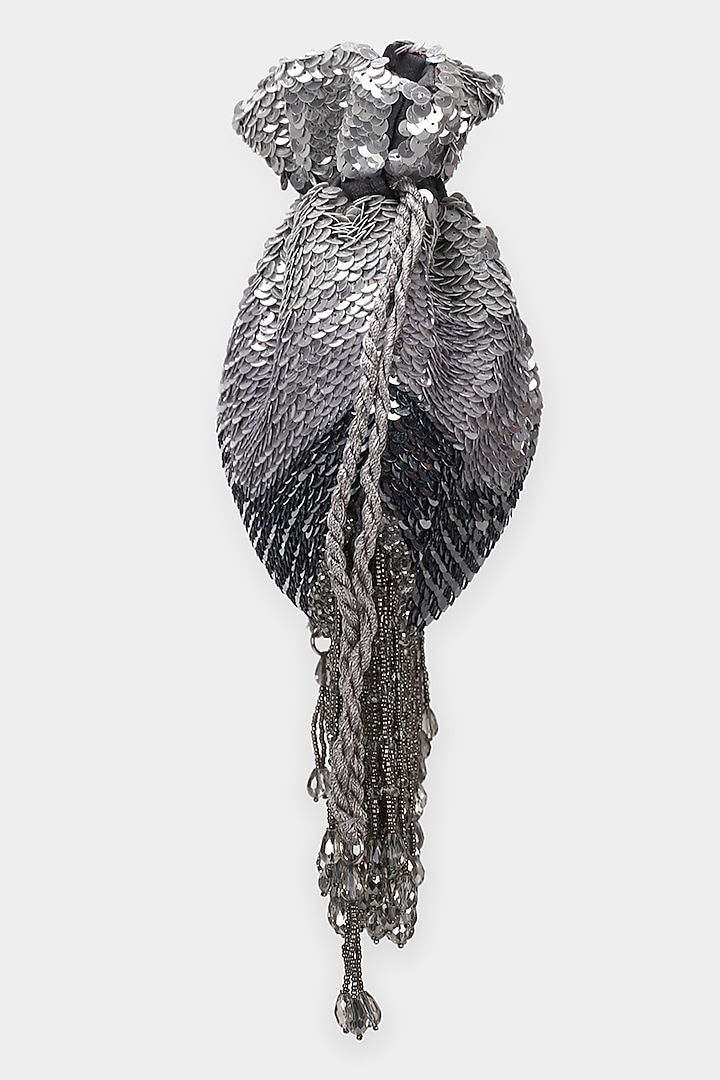 Silver Velvet Embroidered Potli by Aanchal Sayal at Pernia's Pop Up Shop