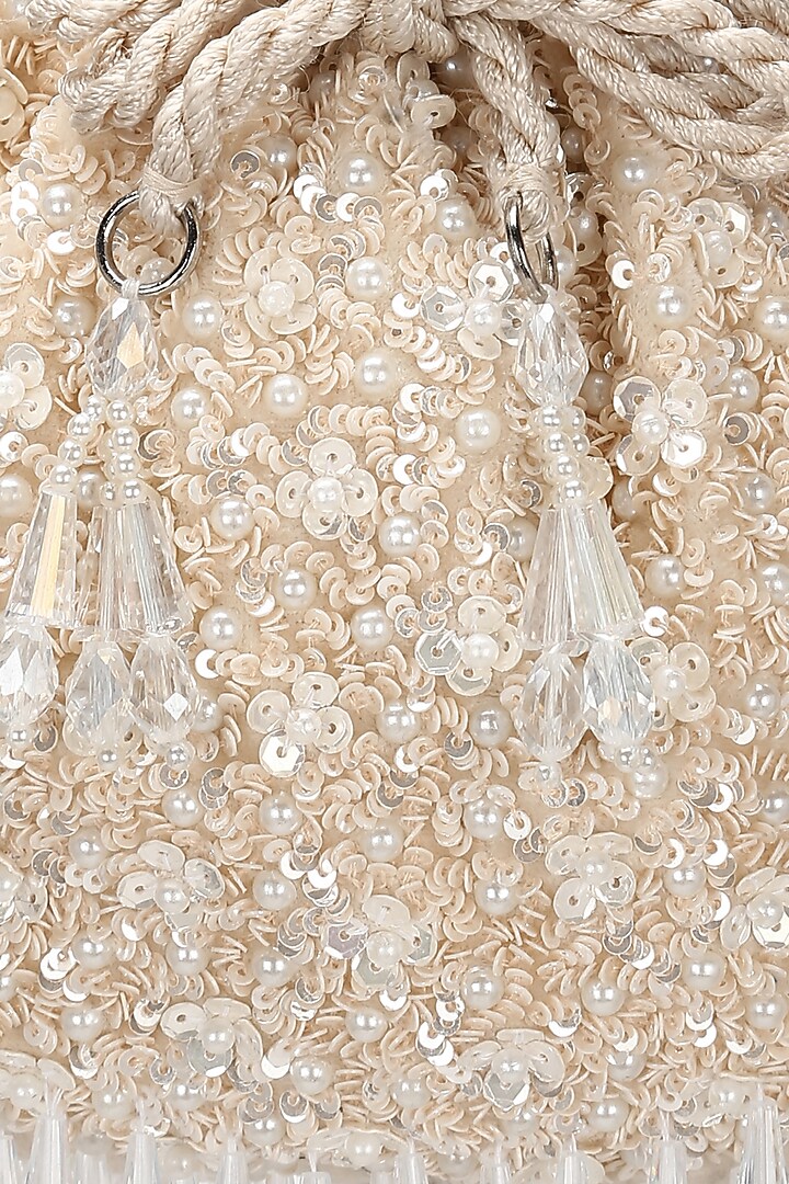 Beige Velvet Embroidered Potli by Aanchal Sayal at Pernia's Pop Up Shop