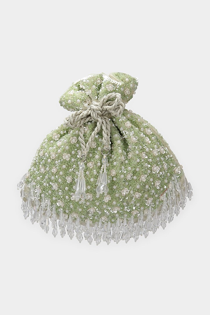 Mint Green Embroidered Potli by Aanchal Sayal at Pernia's Pop Up Shop