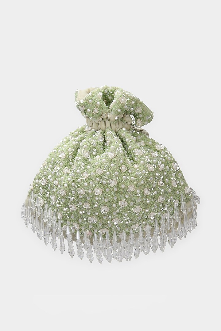 Mint Green Embroidered Potli by Aanchal Sayal at Pernia's Pop Up Shop