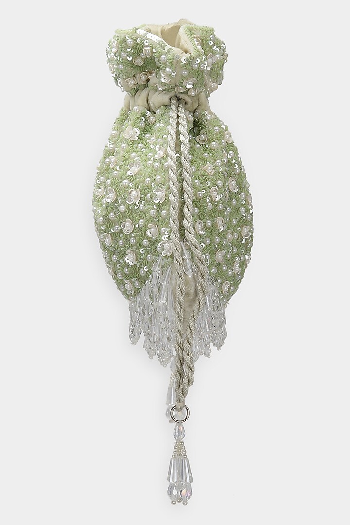 Mint Green Embroidered Potli by Aanchal Sayal at Pernia's Pop Up Shop