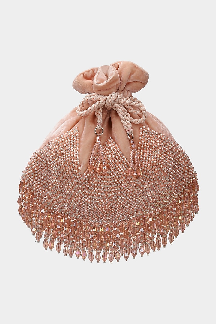Pink Velvet Embroidered Potli by Aanchal Sayal at Pernia's Pop Up Shop