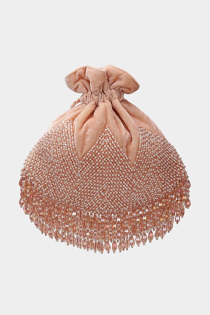 Pink Velvet Embroidered Potli by Aanchal Sayal at Pernia's Pop Up Shop
