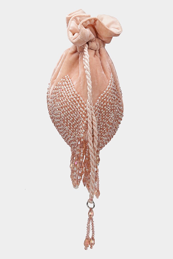 Pink Velvet Embroidered Potli by Aanchal Sayal at Pernia's Pop Up Shop