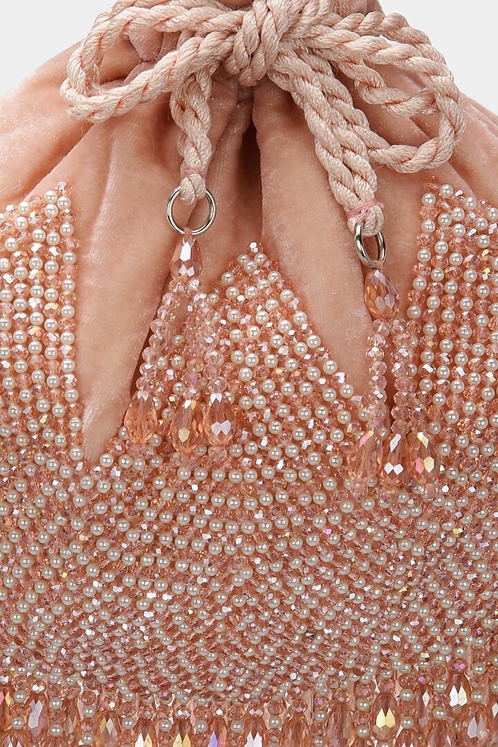 Pink Velvet Embroidered Potli by Aanchal Sayal at Pernia's Pop Up Shop