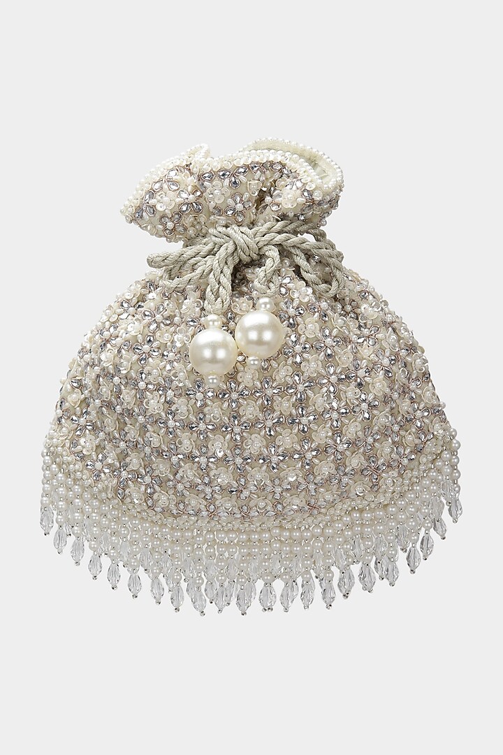 Ivory Embroidered Potli In Velvet by Aanchal Sayal at Pernia's Pop Up Shop