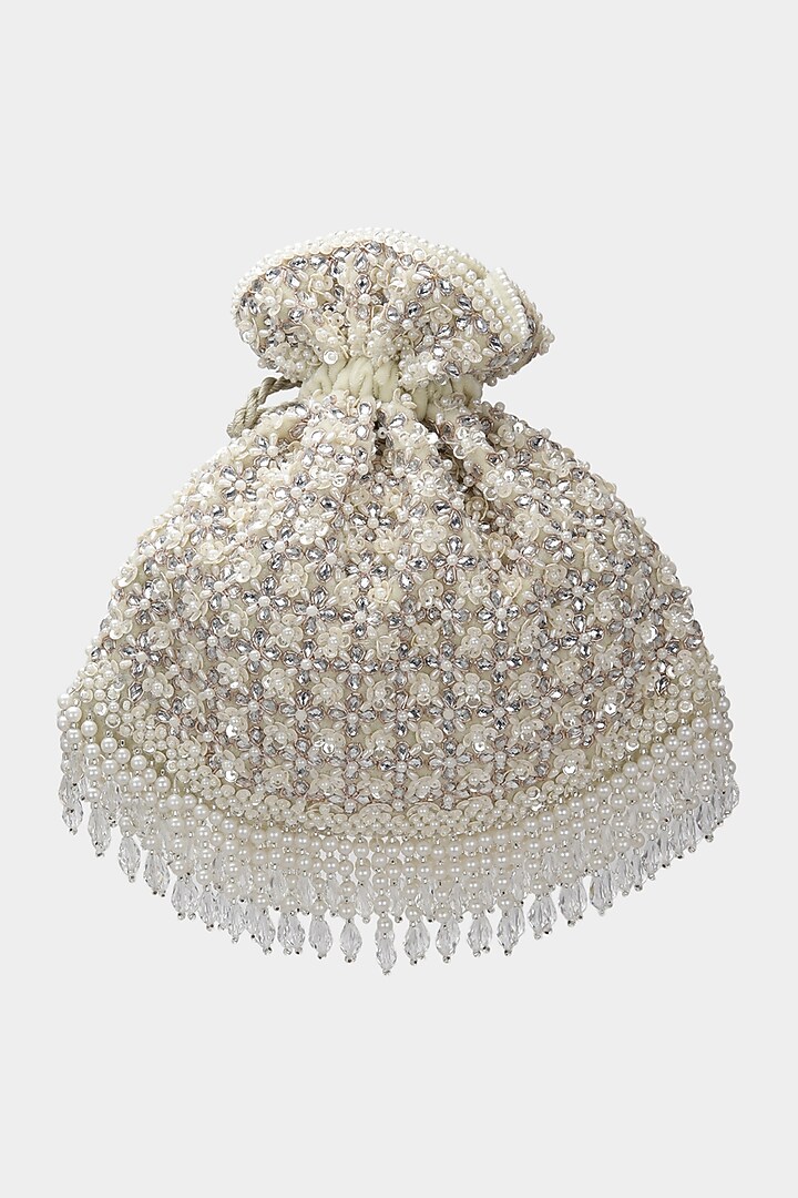 Ivory Embroidered Potli In Velvet by Aanchal Sayal at Pernia's Pop Up Shop