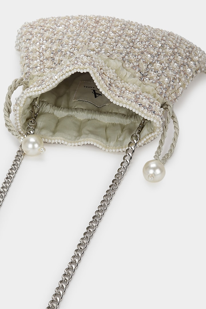 Ivory Embroidered Potli In Velvet by Aanchal Sayal at Pernia's Pop Up Shop