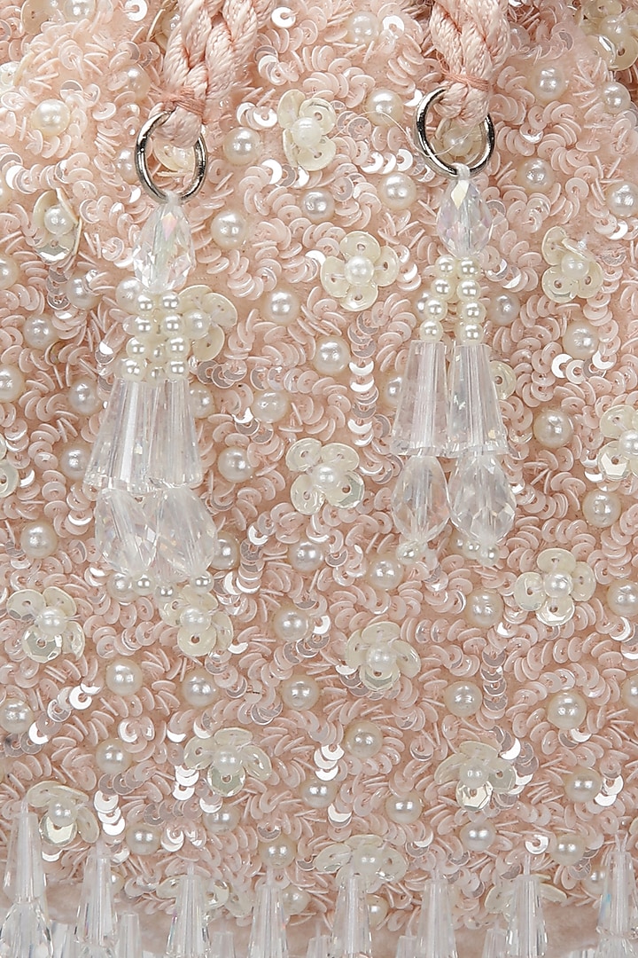 Baby Pink Embroidered Potli In Velvet by Aanchal Sayal at Pernia's Pop Up Shop