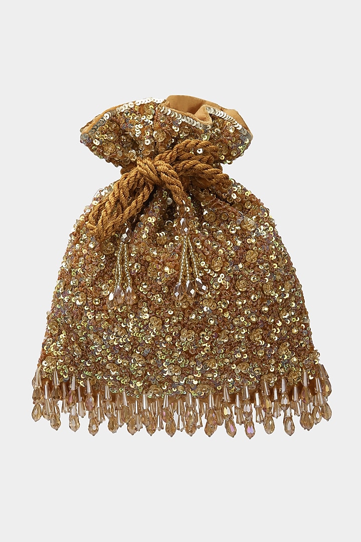 Golden Embroidered Potli by Aanchal Sayal at Pernia's Pop Up Shop