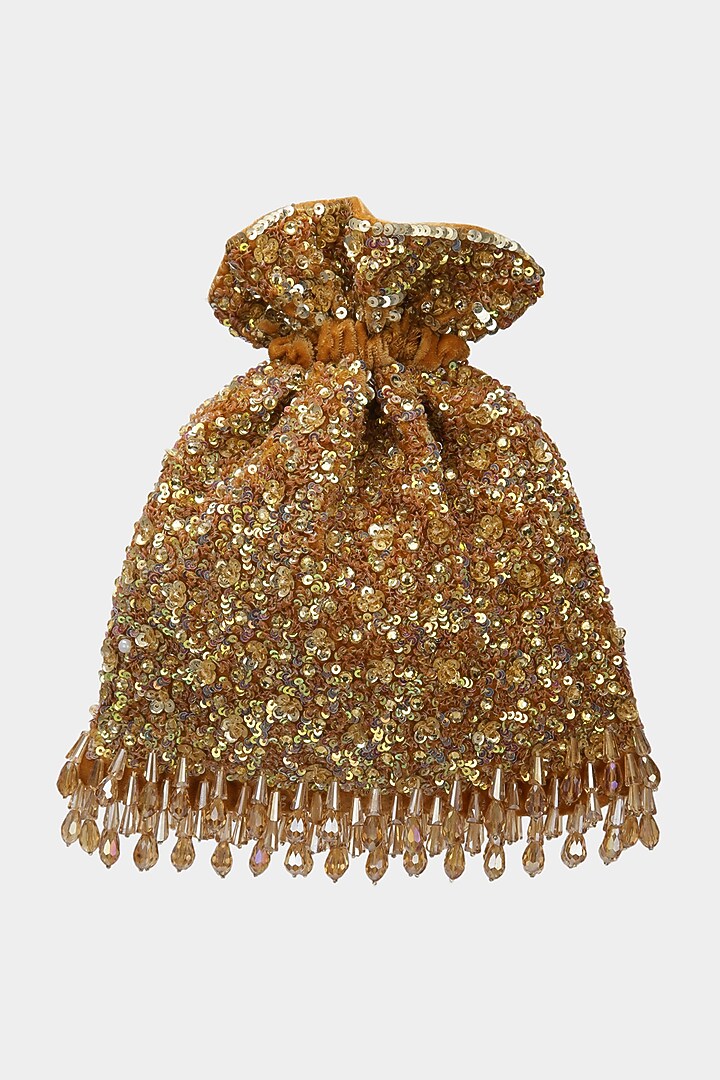 Golden Embroidered Potli by Aanchal Sayal at Pernia's Pop Up Shop