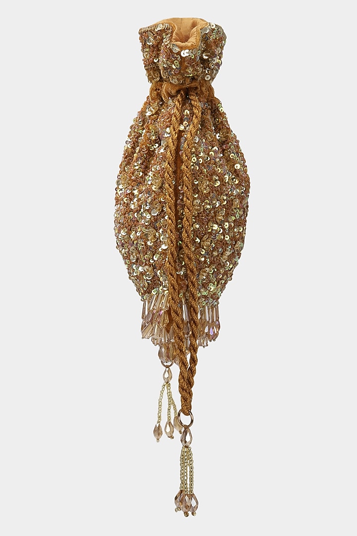 Golden Embroidered Potli by Aanchal Sayal at Pernia's Pop Up Shop