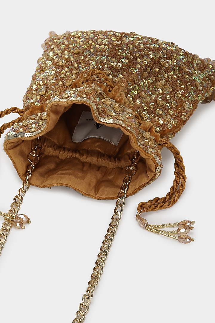 Golden Embroidered Potli by Aanchal Sayal at Pernia's Pop Up Shop