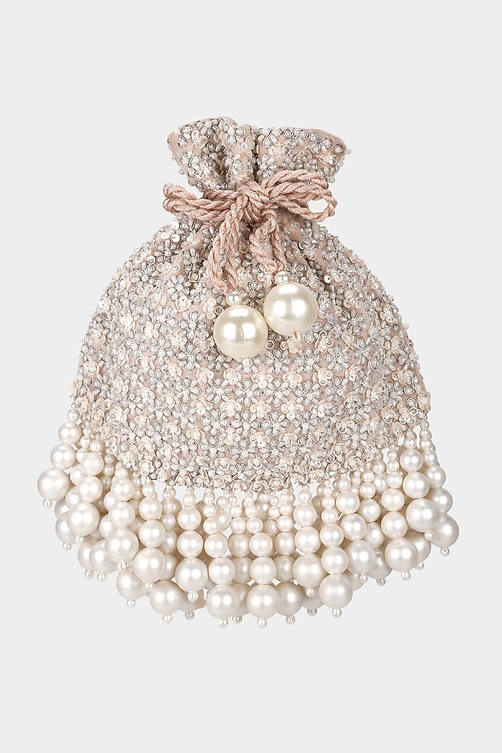 Pink & Ivory Embroidered Potli by Aanchal Sayal at Pernia's Pop Up Shop