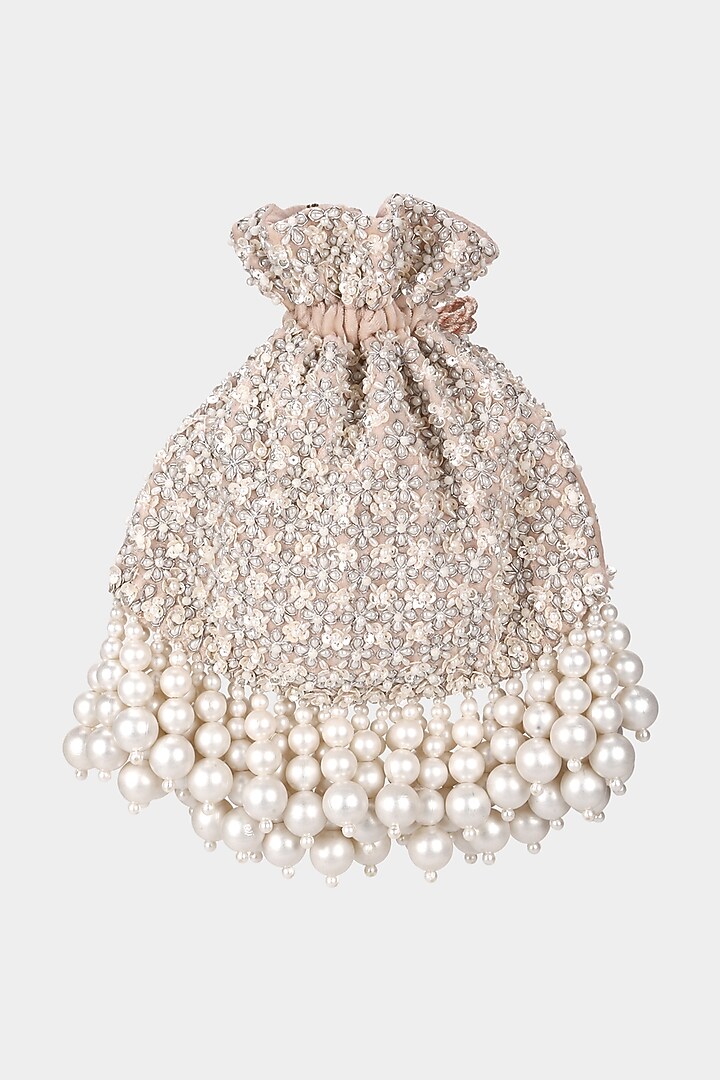 Pink & Ivory Embroidered Potli by Aanchal Sayal at Pernia's Pop Up Shop