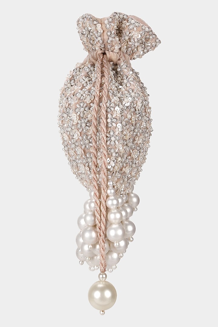 Pink & Ivory Embroidered Potli by Aanchal Sayal at Pernia's Pop Up Shop