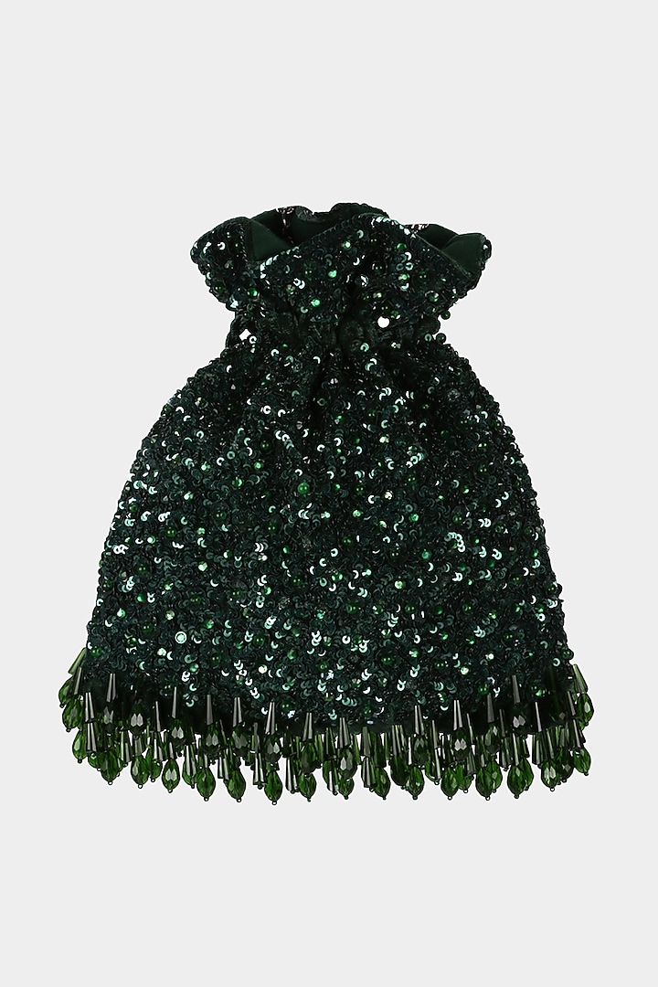 Emerald Green Embroidered Potli by Aanchal Sayal at Pernia's Pop Up Shop