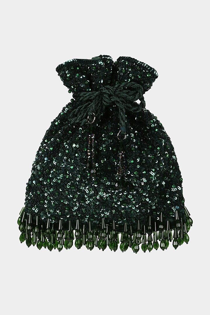 Emerald Green Embroidered Potli by Aanchal Sayal at Pernia's Pop Up Shop