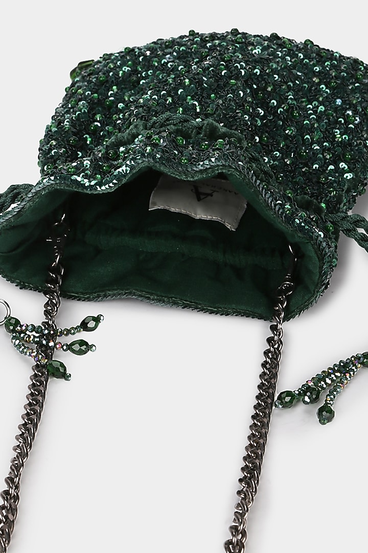 Emerald Green Embroidered Potli by Aanchal Sayal at Pernia's Pop Up Shop