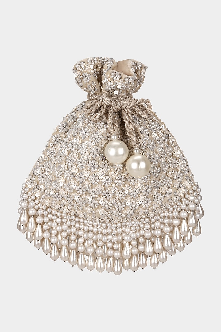 Ivory Pearl Embroidered Potli by Aanchal Sayal at Pernia's Pop Up Shop