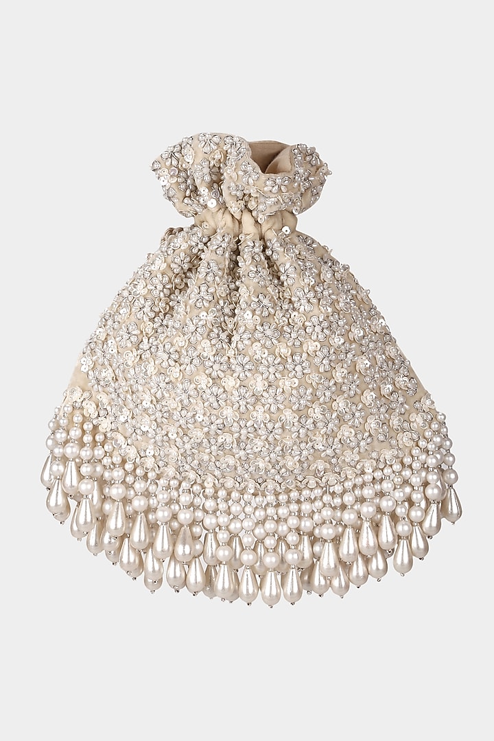 Ivory Pearl Embroidered Potli by Aanchal Sayal at Pernia's Pop Up Shop