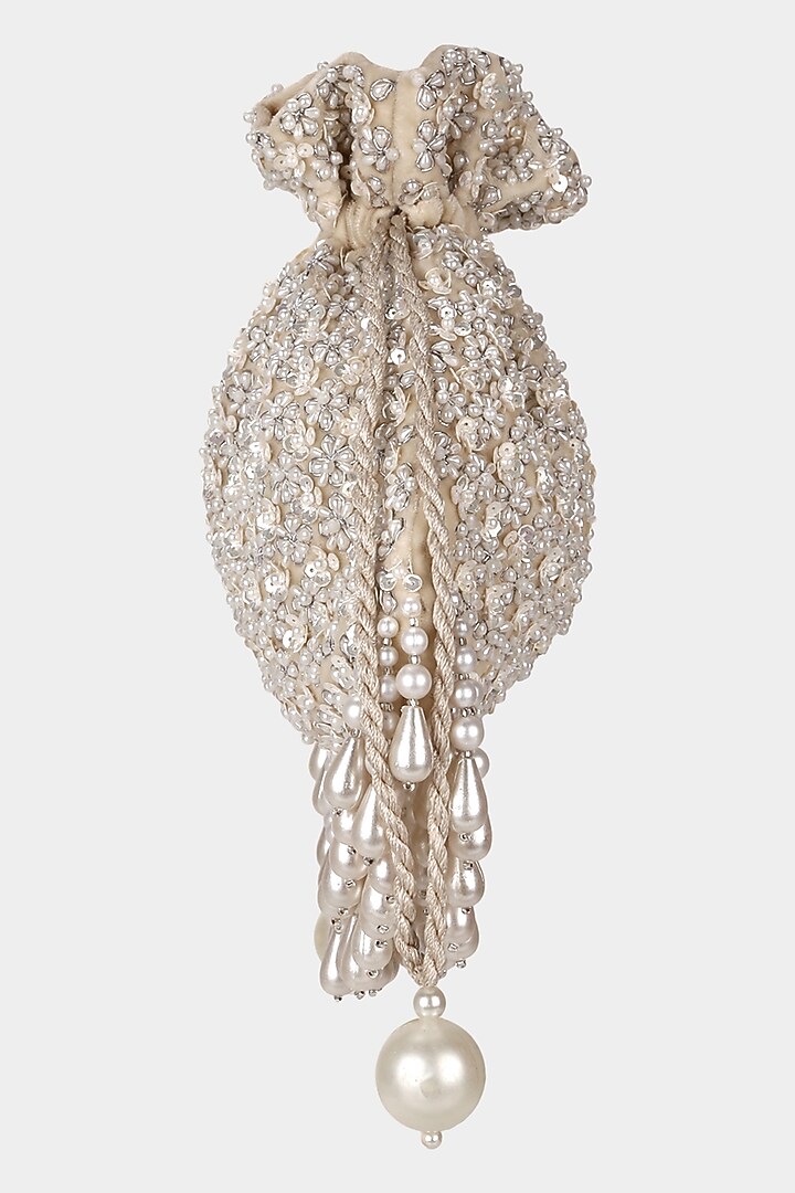 Ivory Pearl Embroidered Potli by Aanchal Sayal at Pernia's Pop Up Shop