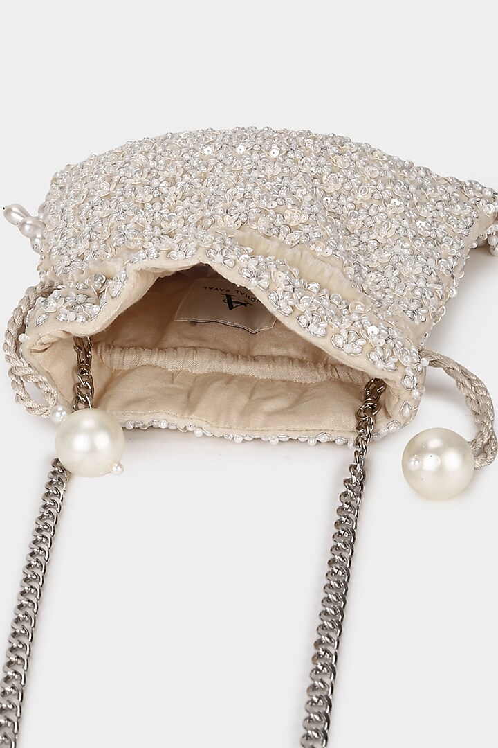 Ivory Pearl Embroidered Potli by Aanchal Sayal at Pernia's Pop Up Shop