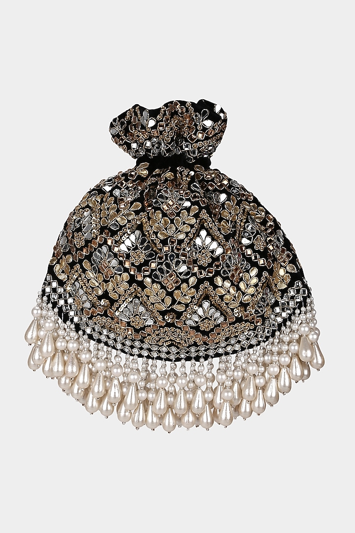 Black Mirror Embroidered Potli by Aanchal Sayal at Pernia's Pop Up Shop