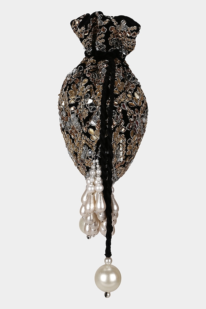 Black Mirror Embroidered Potli by Aanchal Sayal at Pernia's Pop Up Shop