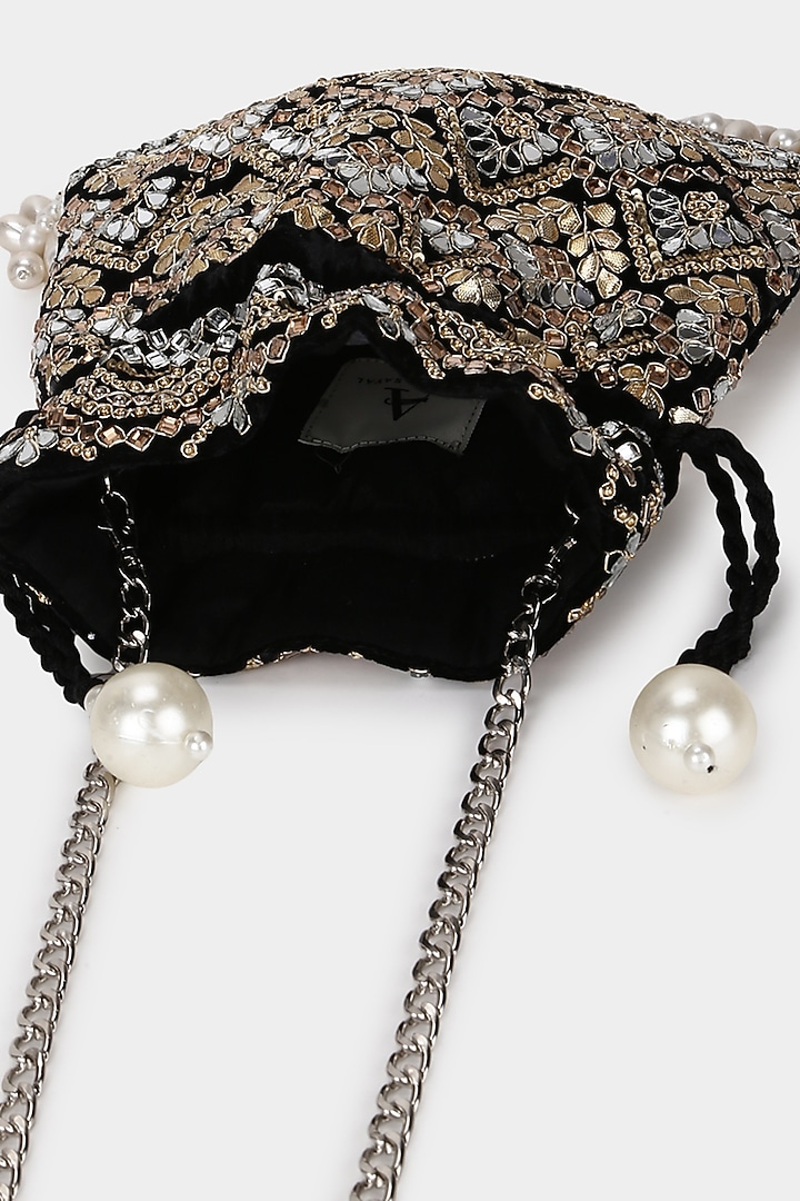 Black Mirror Embroidered Potli by Aanchal Sayal at Pernia's Pop Up Shop
