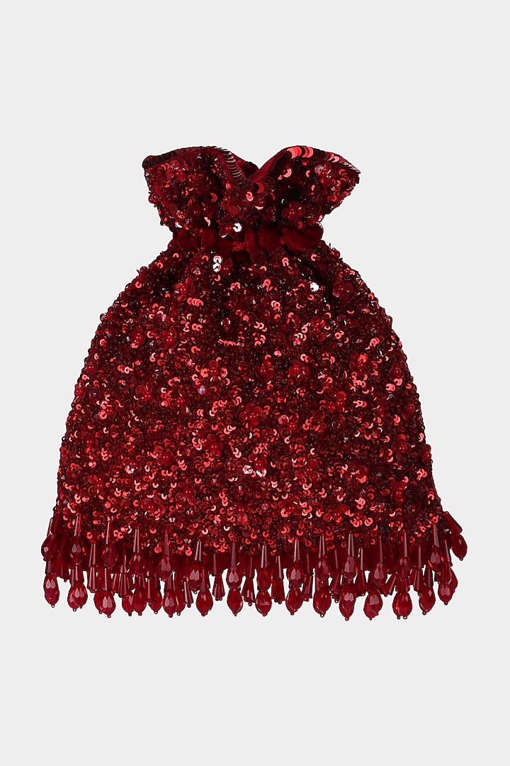 Deep Red Embroidered Potli by Aanchal Sayal at Pernia's Pop Up Shop
