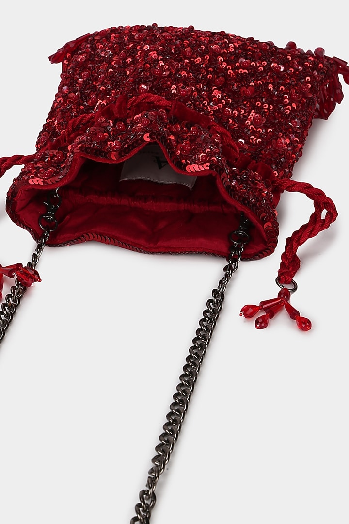 Deep Red Embroidered Potli by Aanchal Sayal at Pernia's Pop Up Shop