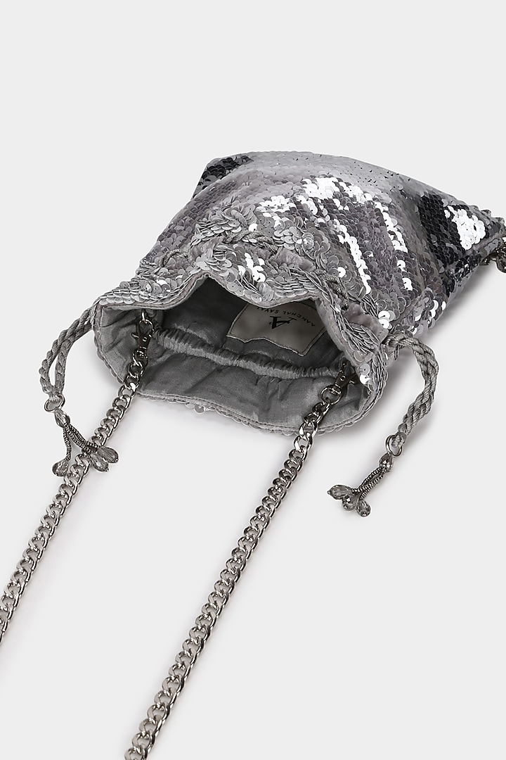 Silver Embroidered Handmade Potli by Aanchal Sayal at Pernia's Pop Up Shop
