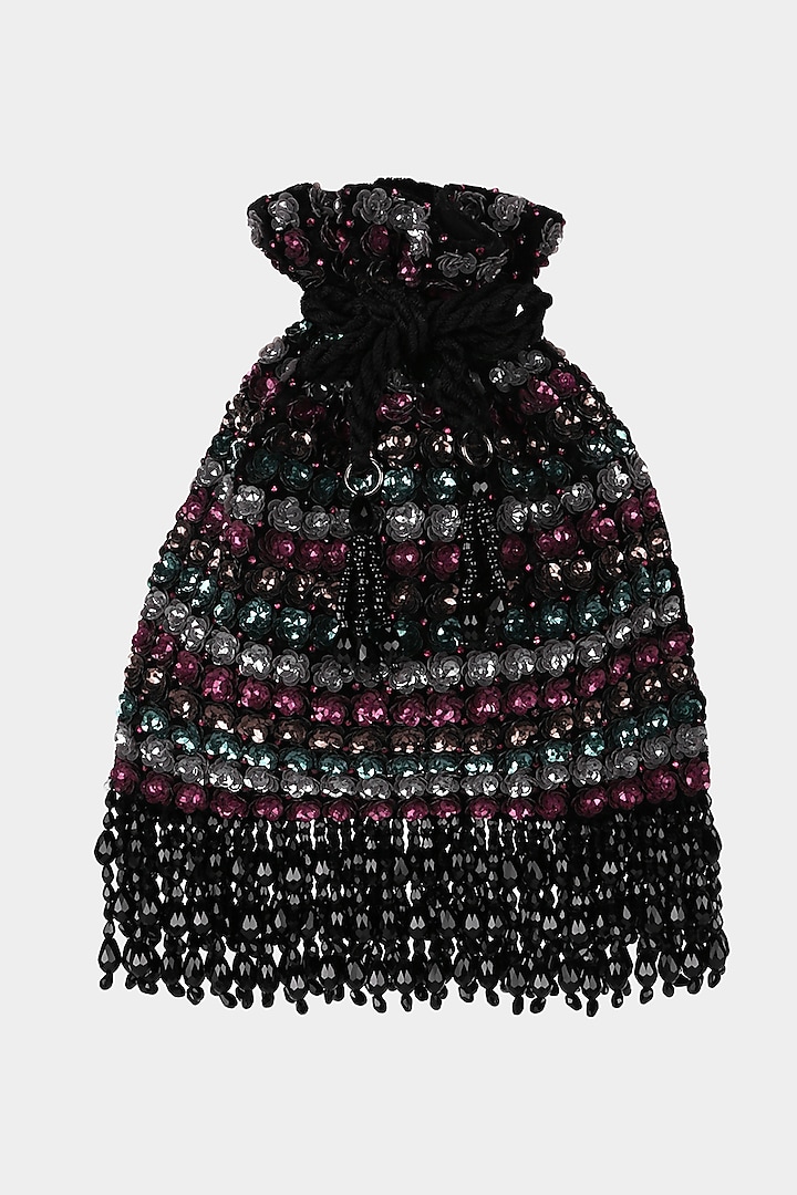 Black Embroidered Handmade Potli by Aanchal Sayal at Pernia's Pop Up Shop
