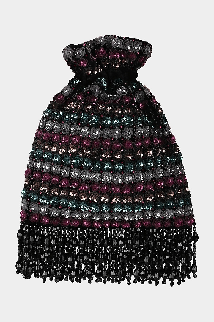 Black Embroidered Handmade Potli by Aanchal Sayal at Pernia's Pop Up Shop