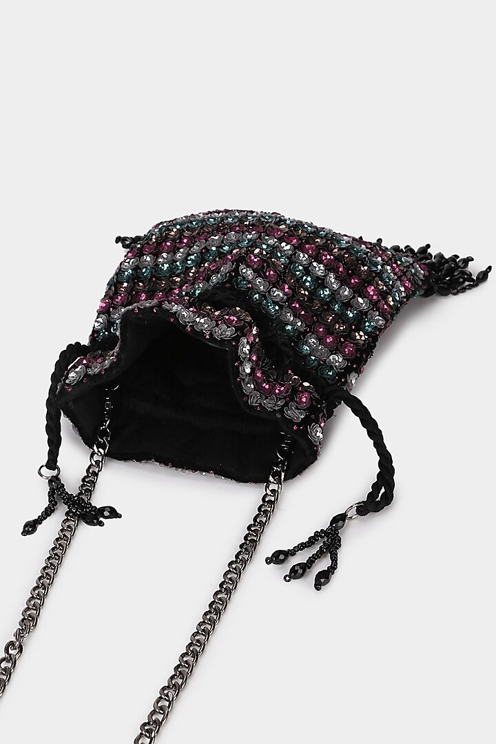 Black Embroidered Handmade Potli by Aanchal Sayal at Pernia's Pop Up Shop